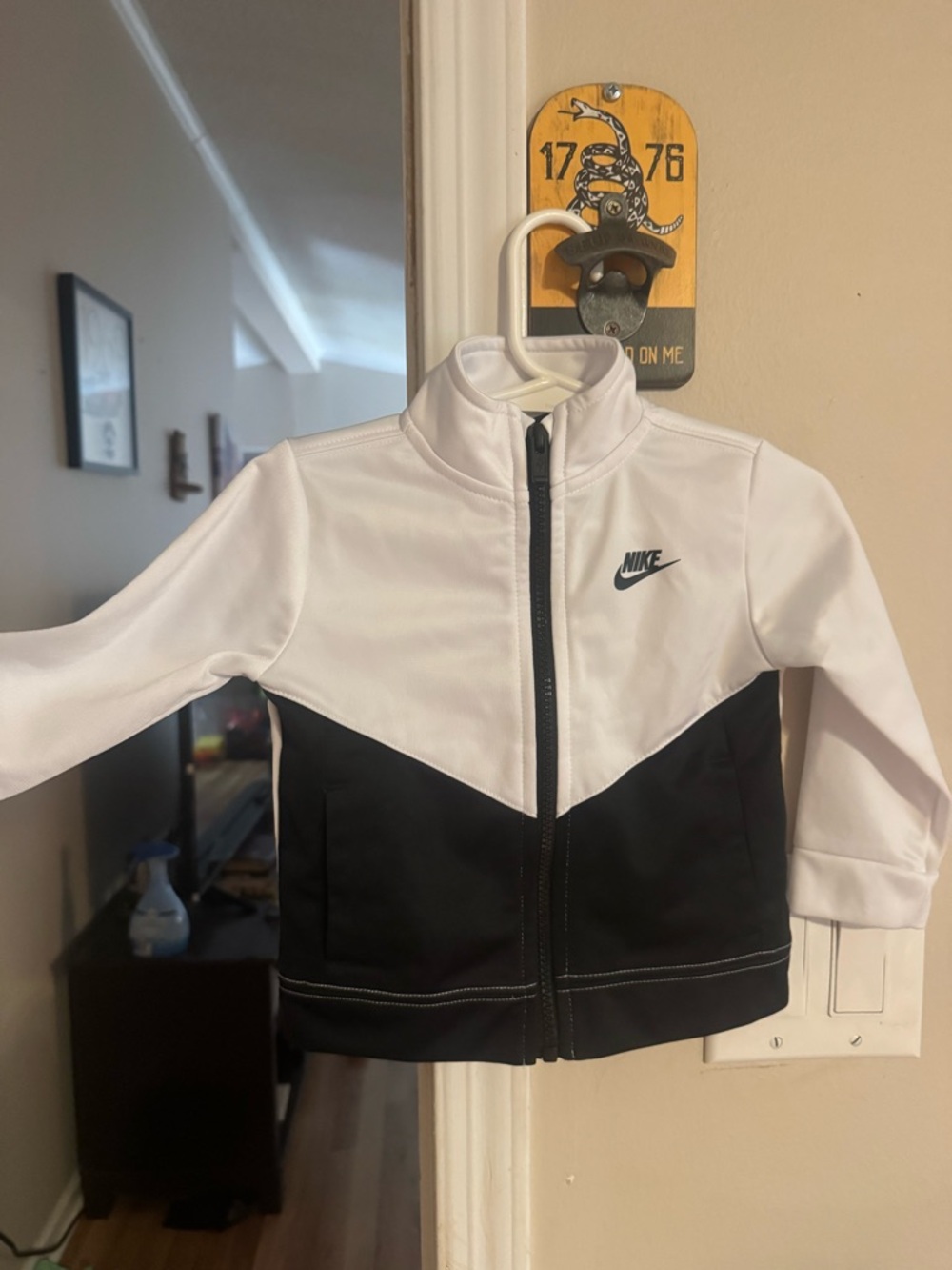 Nike White and Black Kids Zip Jacket with Swoosh